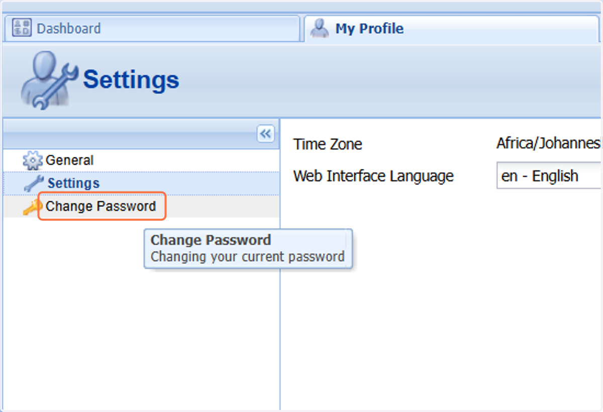 On the "My Profile" tab, click on "Change Password".