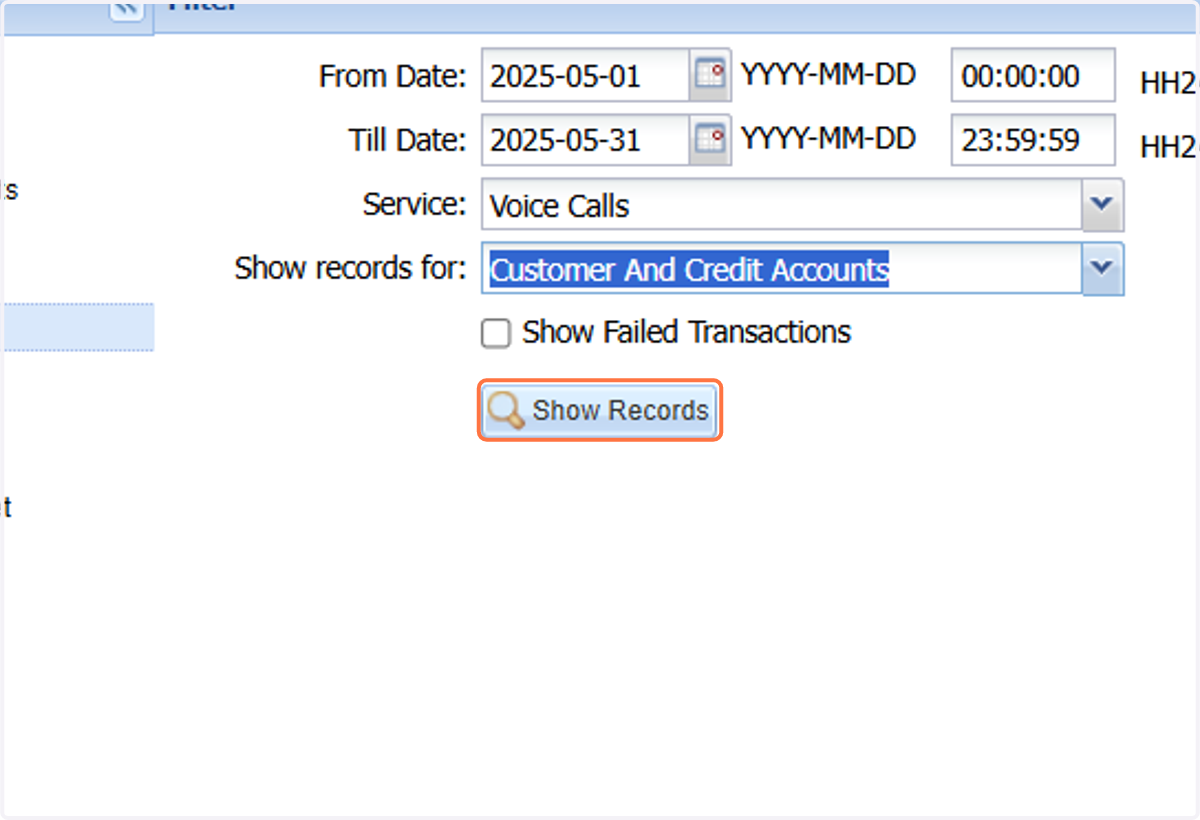 Click on "Show Records"