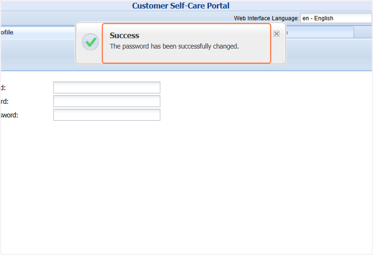 You will receive a "Success" message, notifying you that your password has been updated