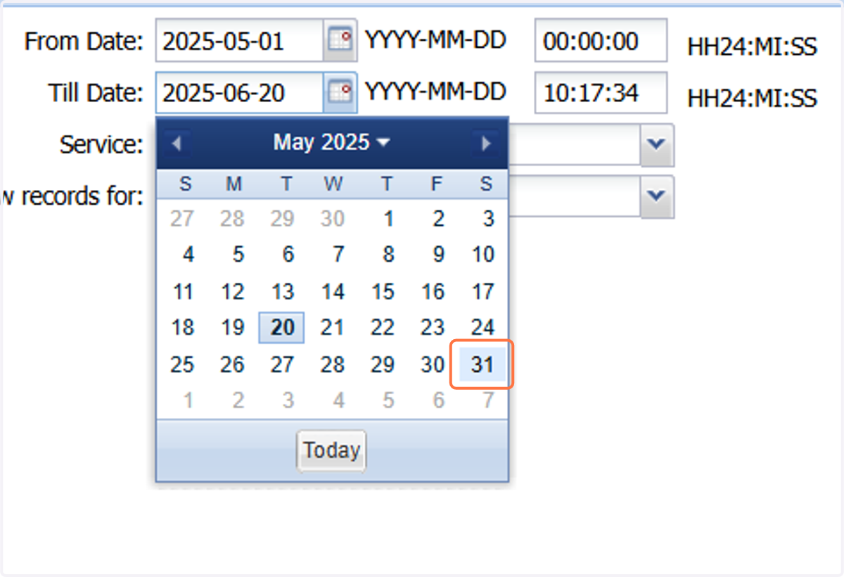 Select your Till Date