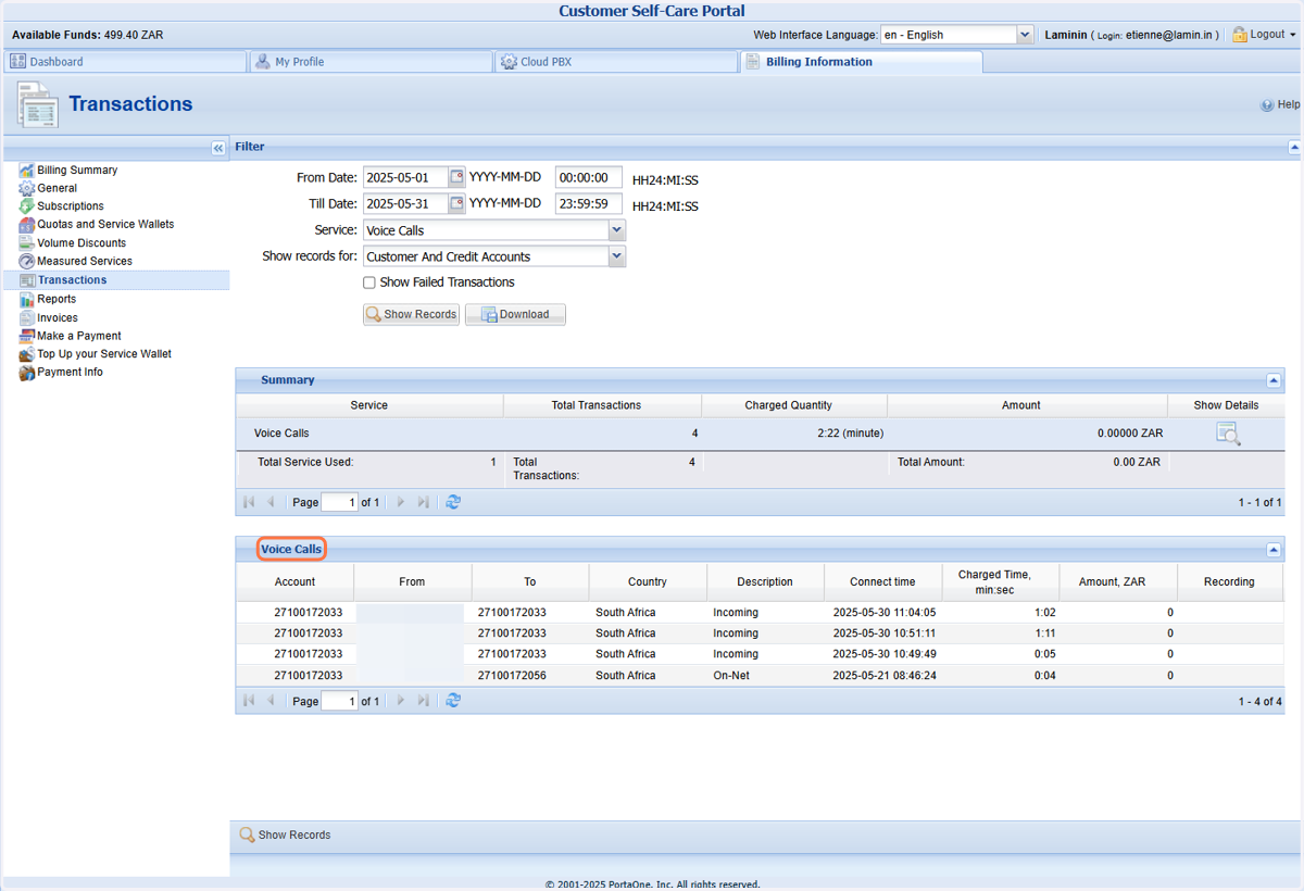 This is the detailed view of the call records during your selected time period