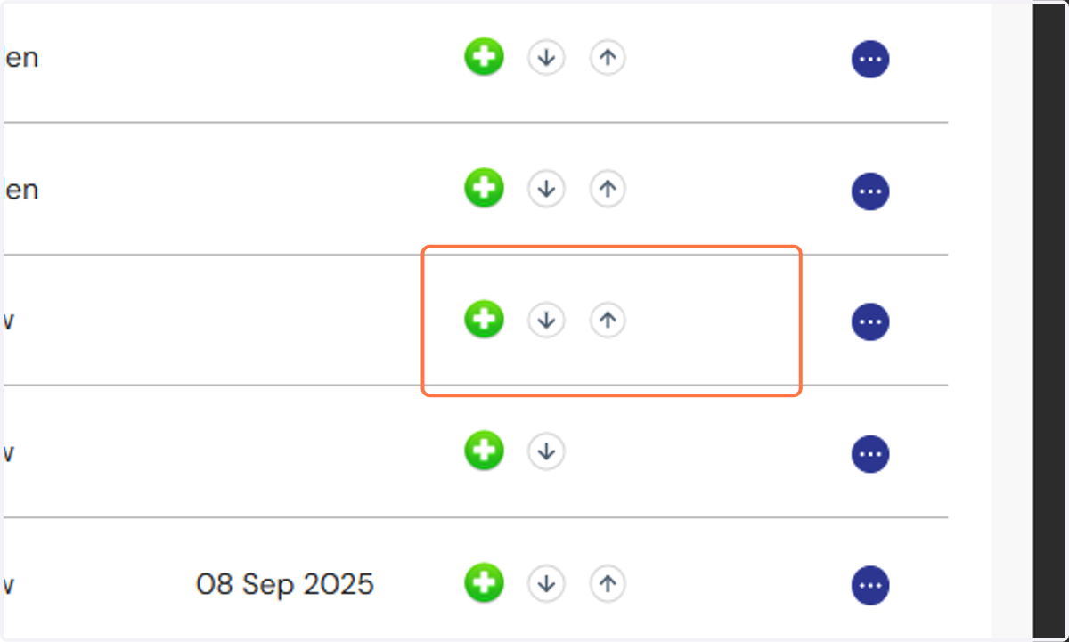 Choose the section where you would like to add the page, then select the green + button.
