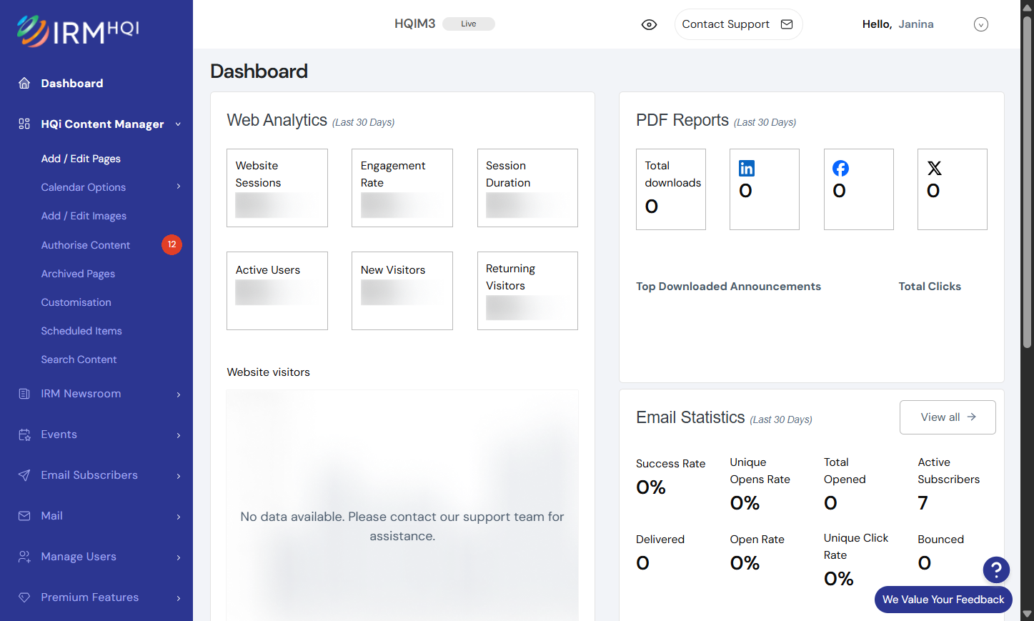 In your HQi dashboard, go to "Add/Edit Pages" under "HQi Content Manager".