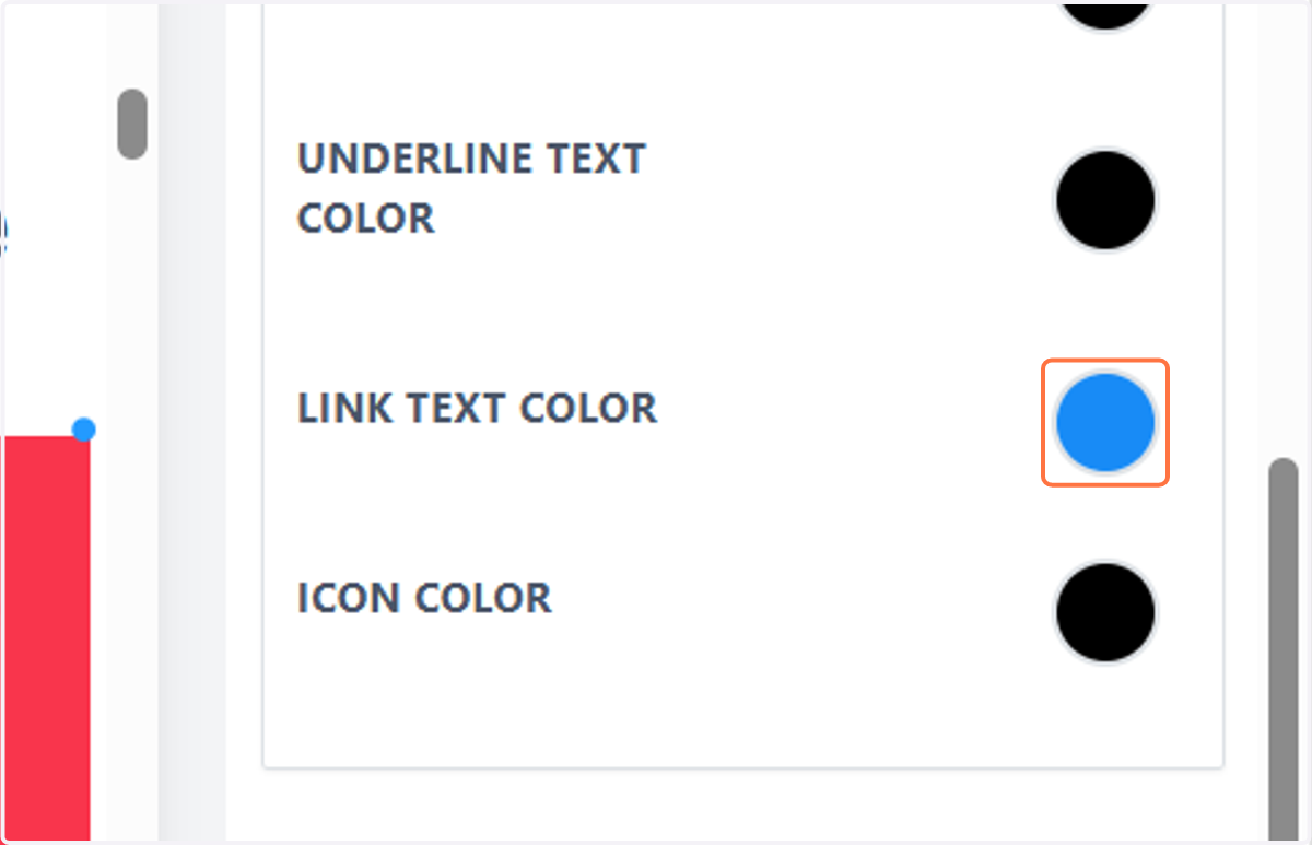 To edit the link, click on it, then change the Link Text Colour