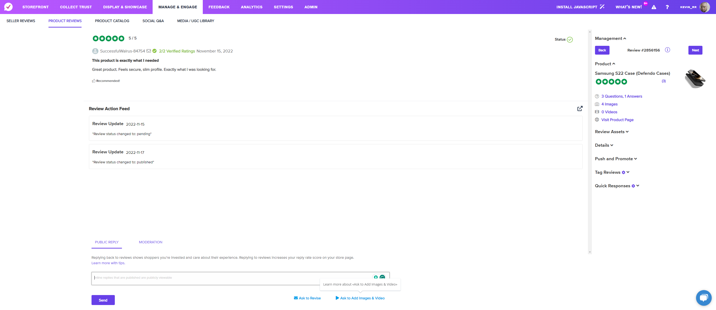 Click on Ask to Add Images & Video
