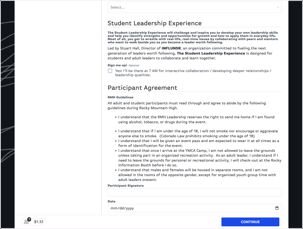 Be sure to select Yes if you want to attend the Student Leadership Experience!