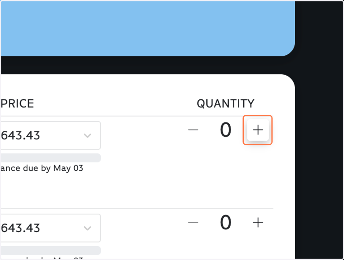 Click on Increment Amount for Students (number of participants you're registering).