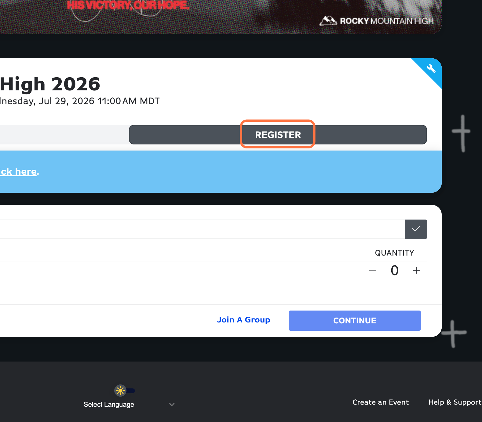 Click "Register" then click "Join a Group"
