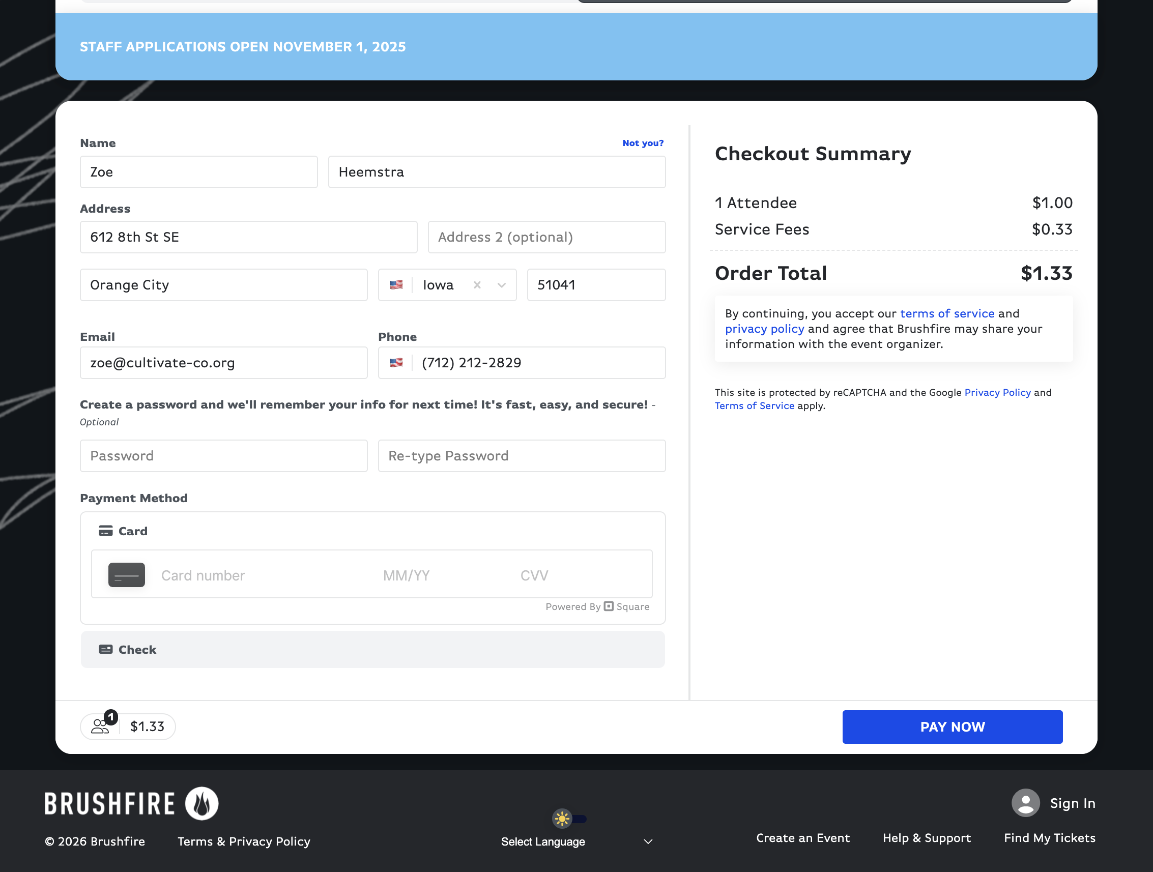 Fill out your payment information.