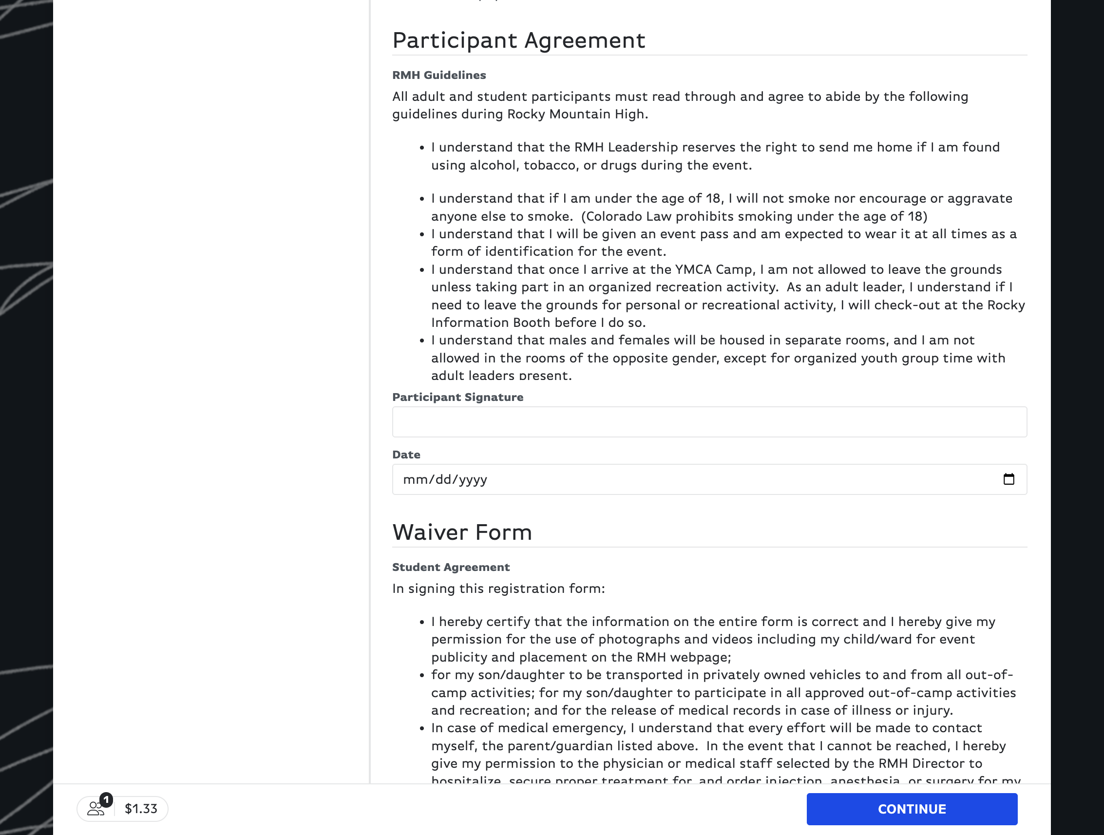 READ THE AGREEMENT FORM, then type your name to act as a digital signature for the Agreement Form.