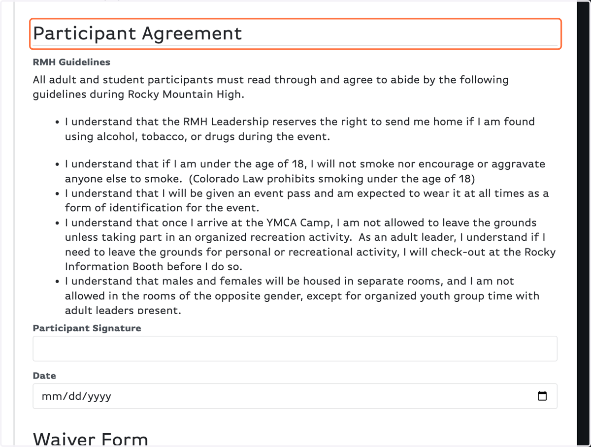 READ THE AGREEMENT FORM, then type your name to act as a digital signature for the Agreement Form.