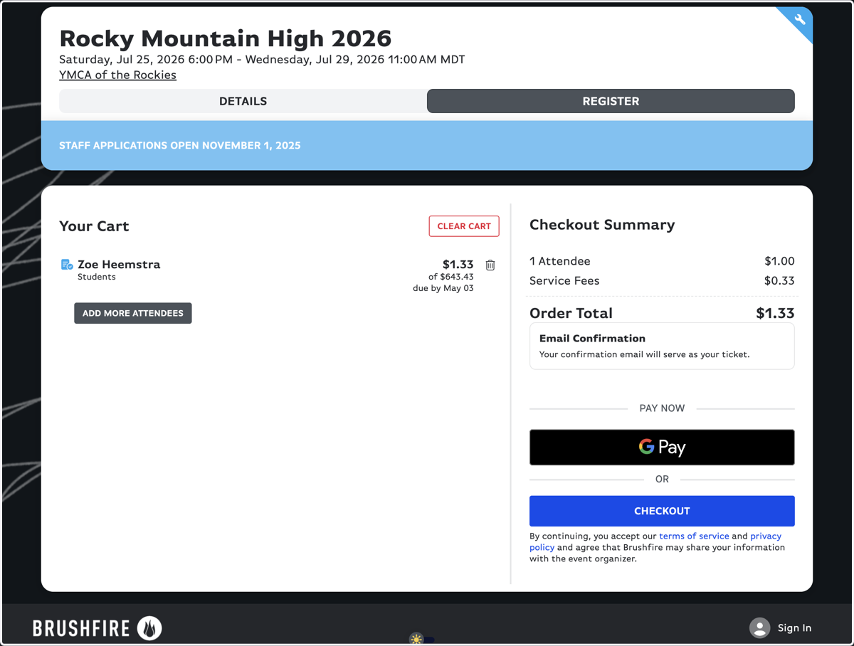 This is your "Cart" screen. Check that everything is accurate.