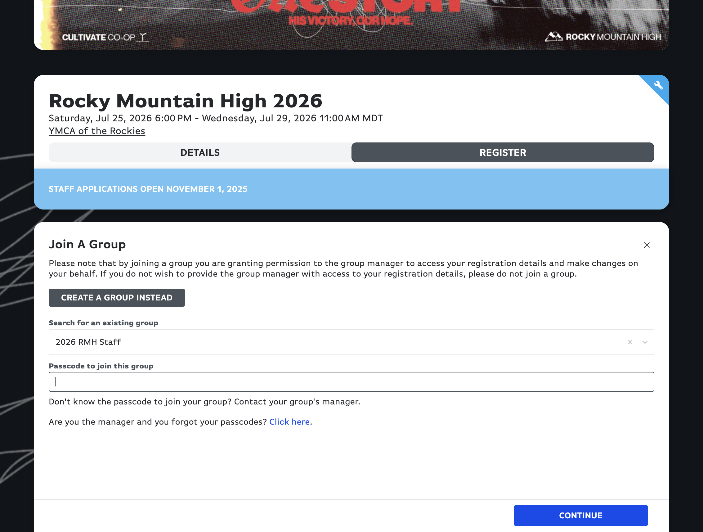 Click on Passcode to join this group