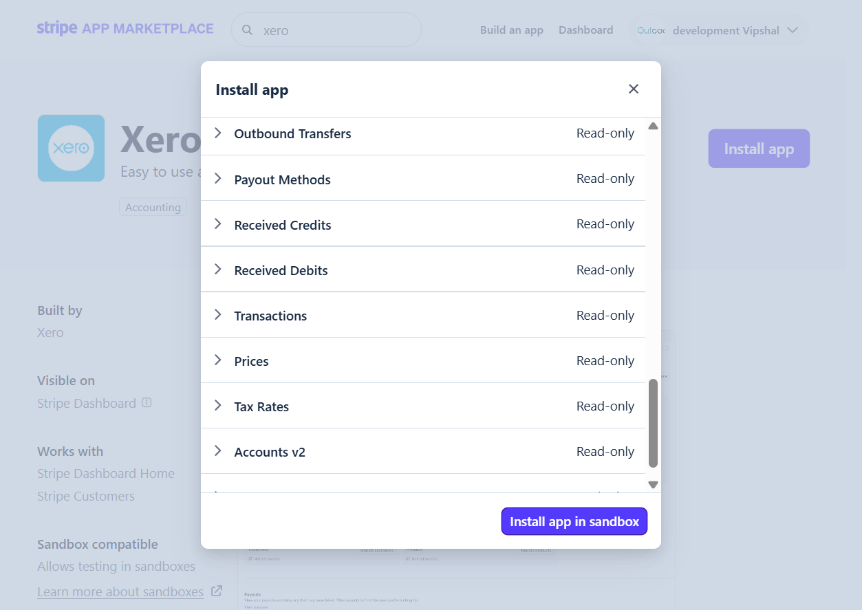 Click on Install app in sandbox