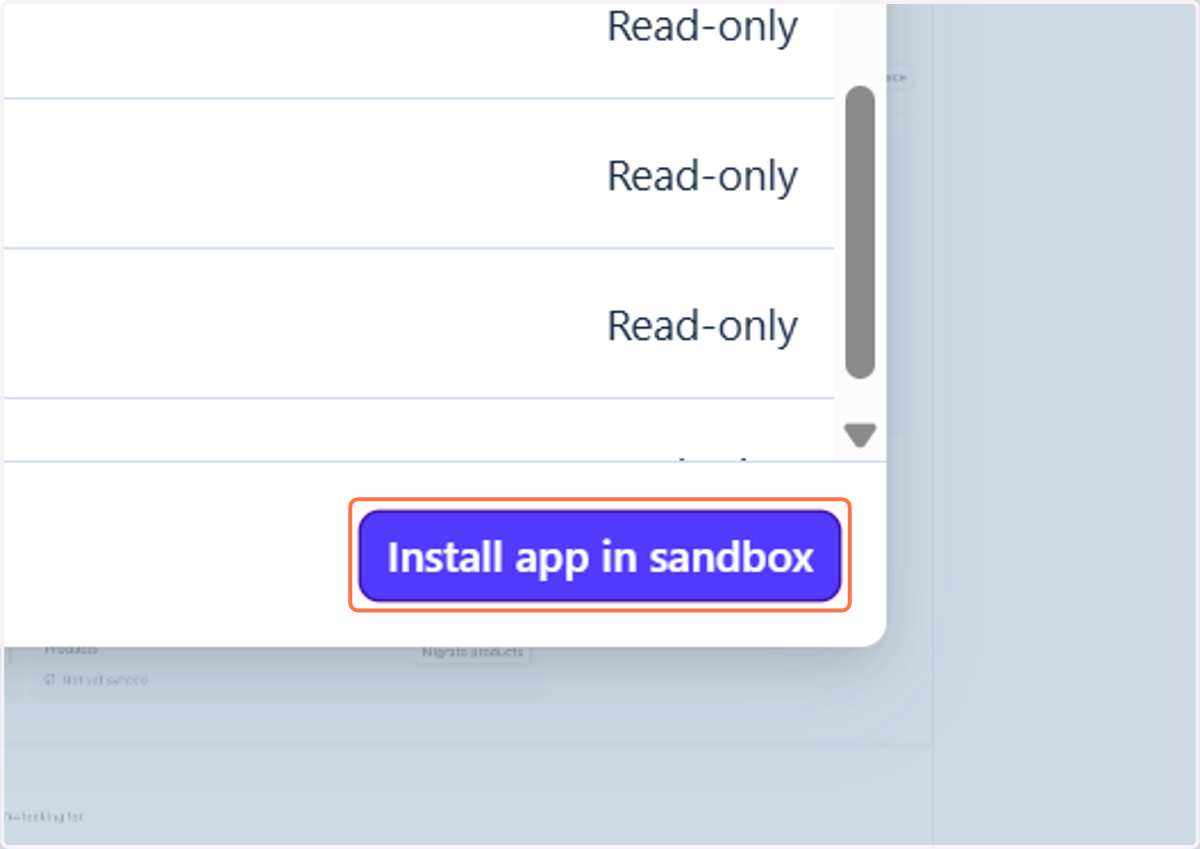 Click on Install app in sandbox