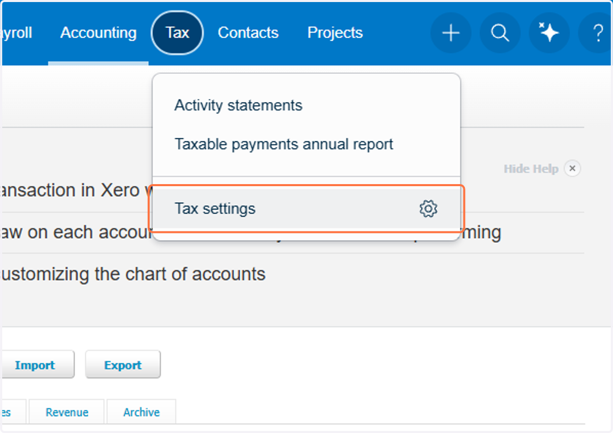 Click on Tax settings