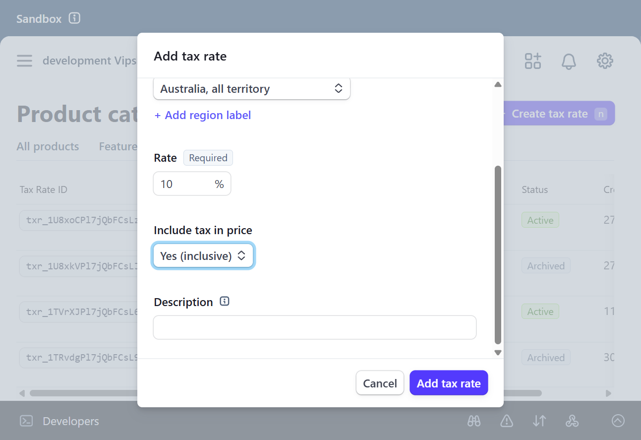 Click on Add tax rate