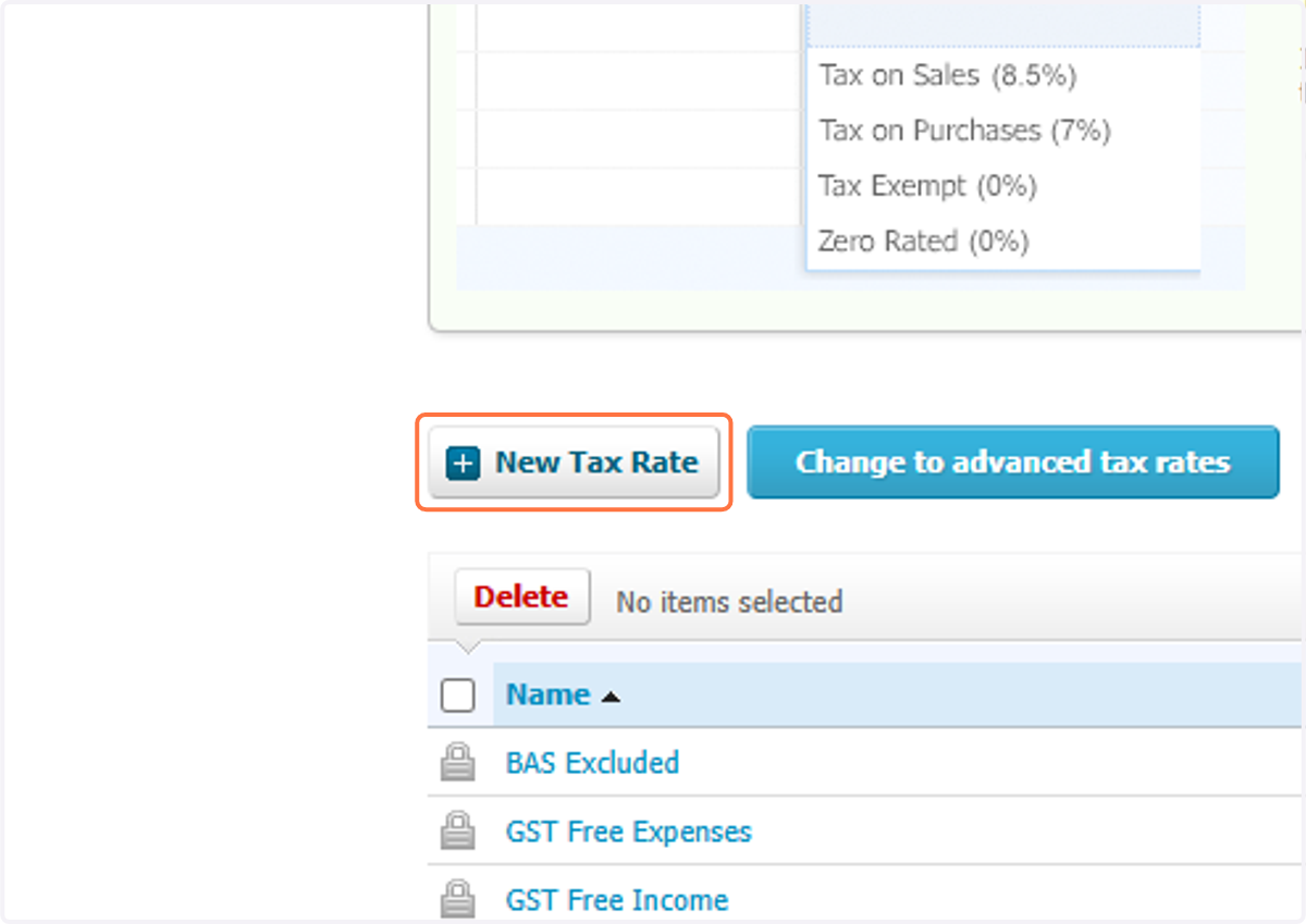Click on New Tax Rate