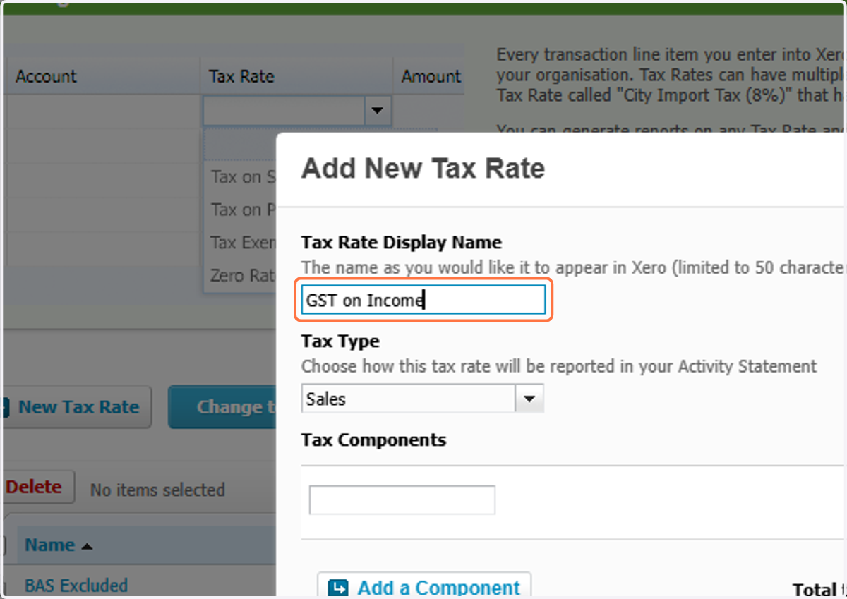Paste "GST on Income" into input