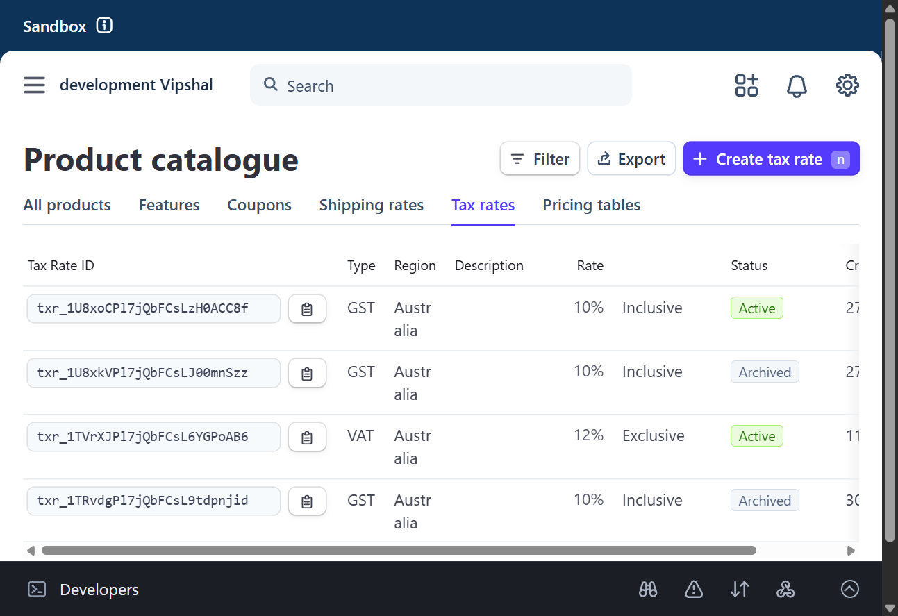 Click on Create tax rate