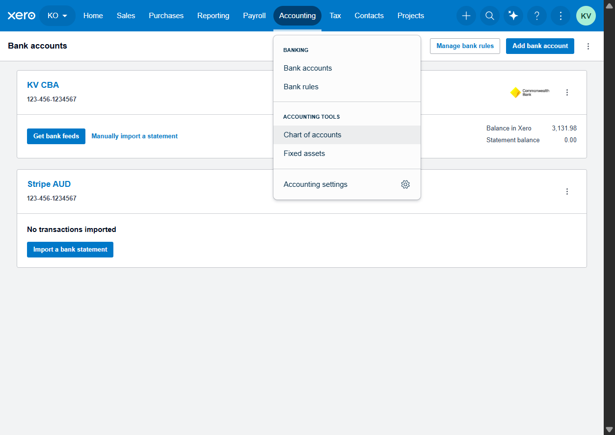 Click on Chart of accounts