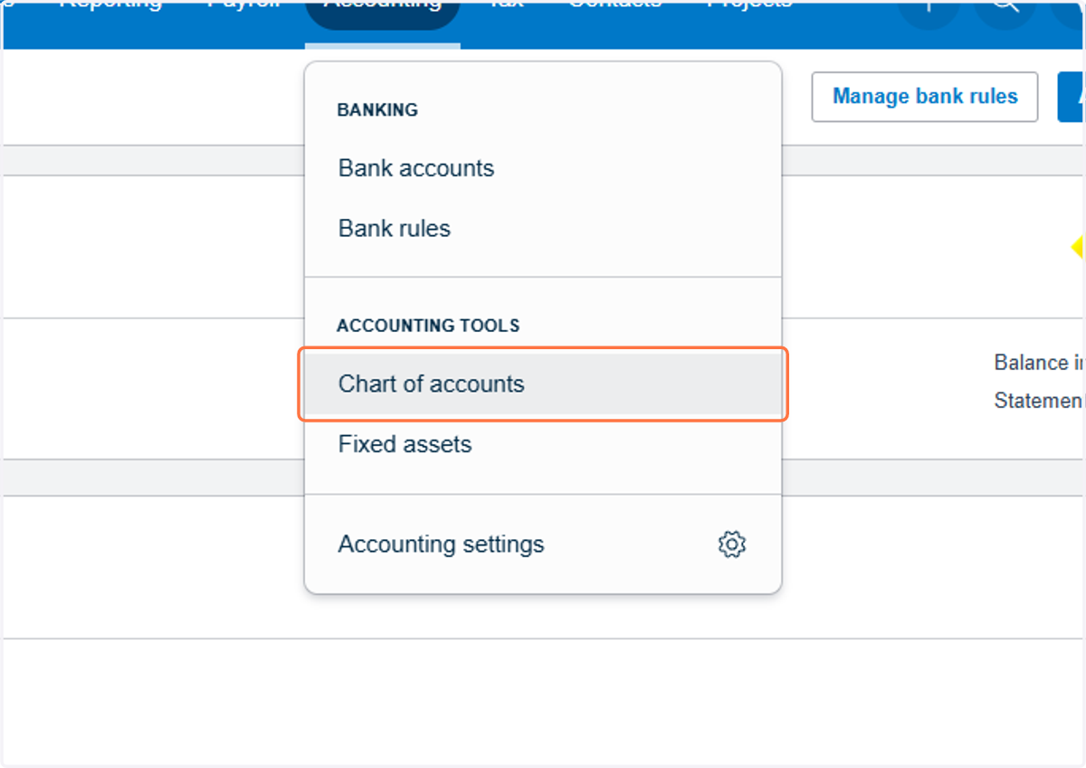 Click on Chart of accounts