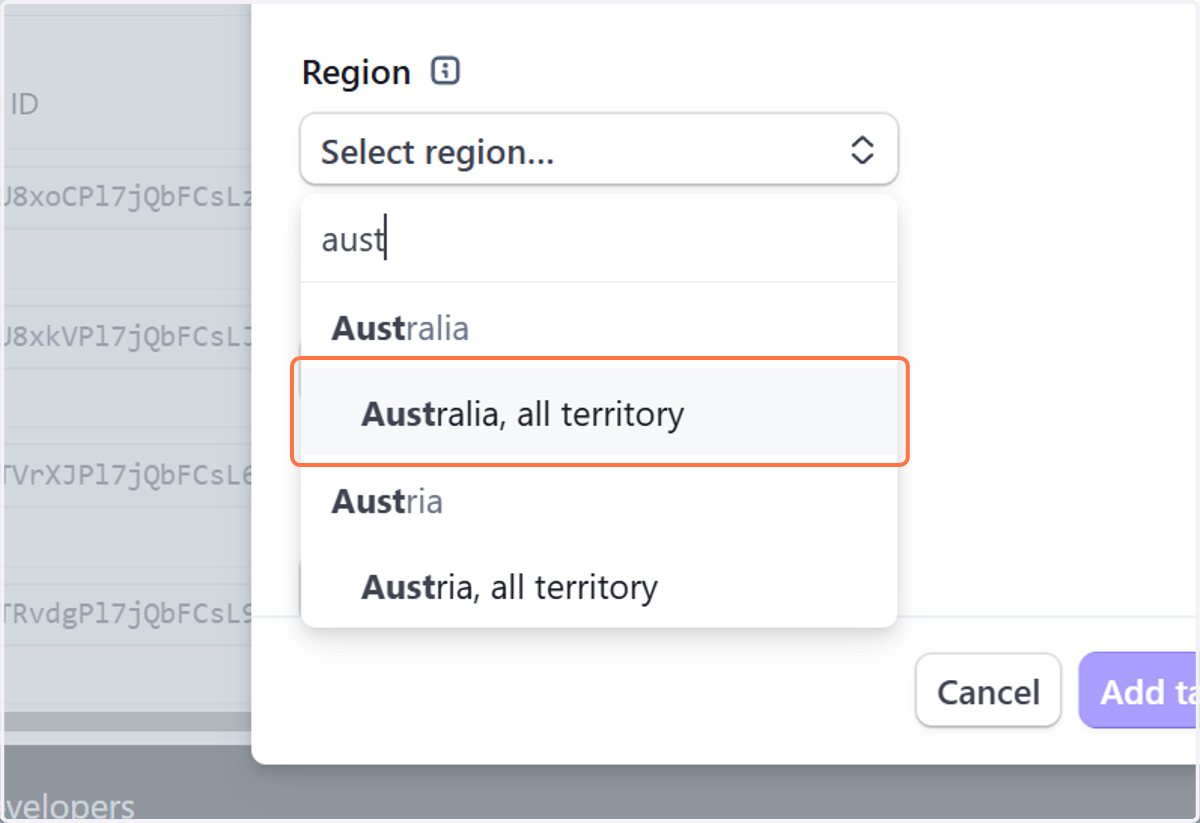 Click on Australia, all territory