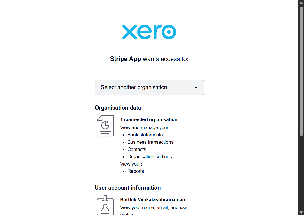 Click on Select another organisation