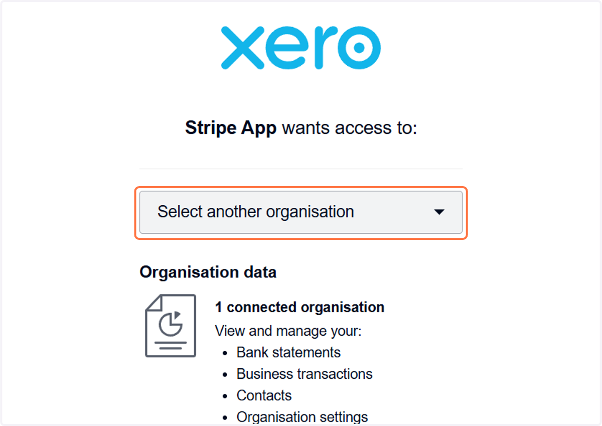Click on Select another organisation