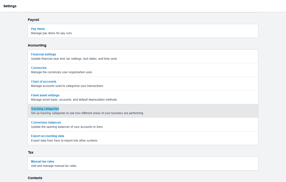 Click on Tracking categories