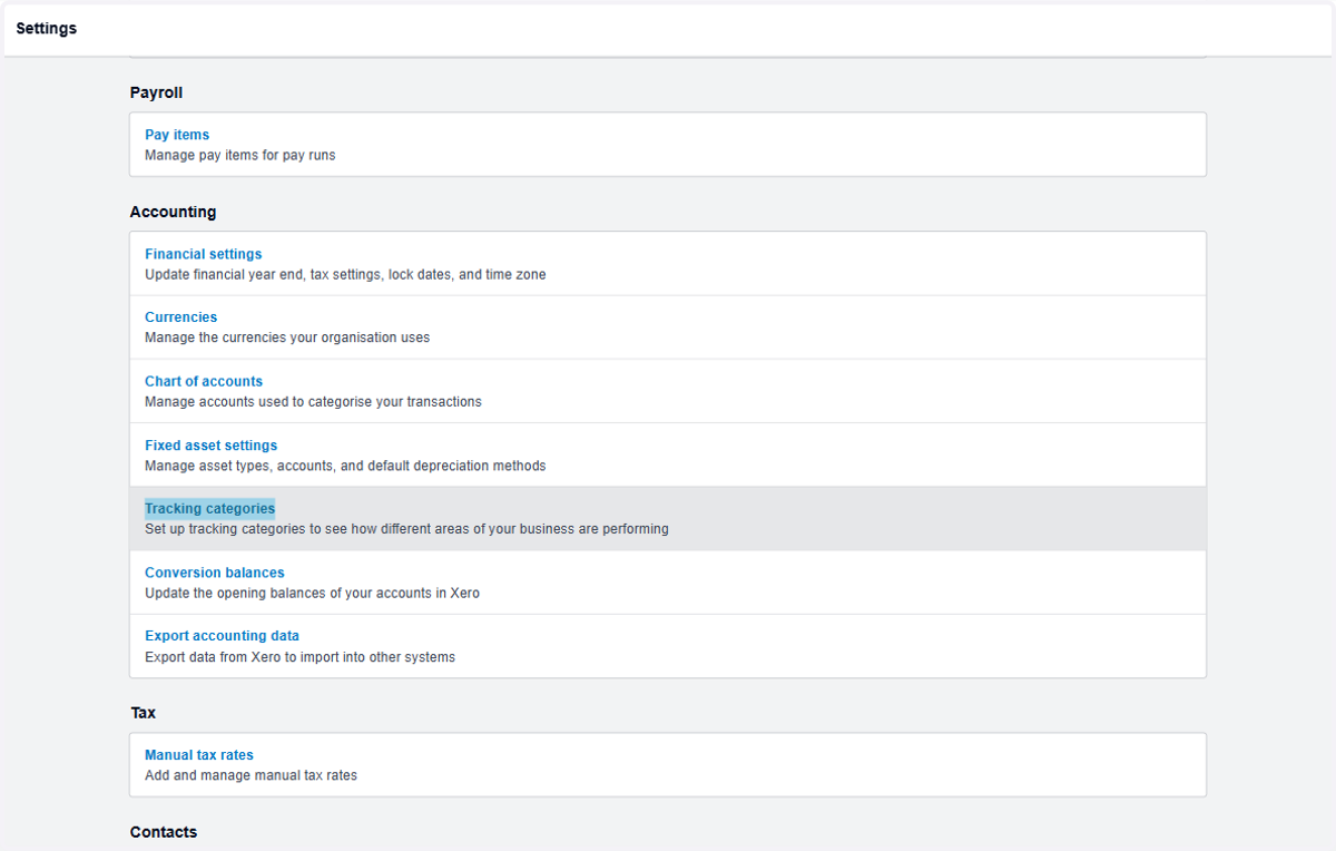 Click on Tracking categories