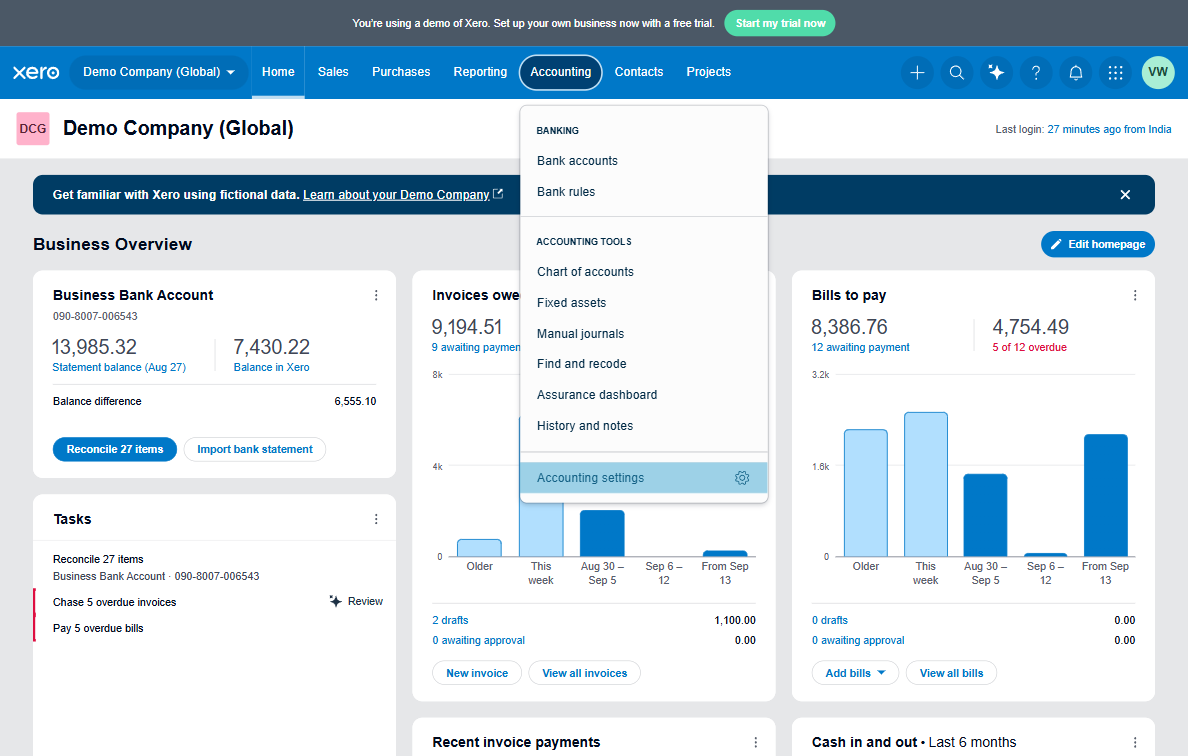 Click on Accounting settings