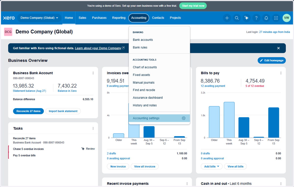 Click on Accounting settings