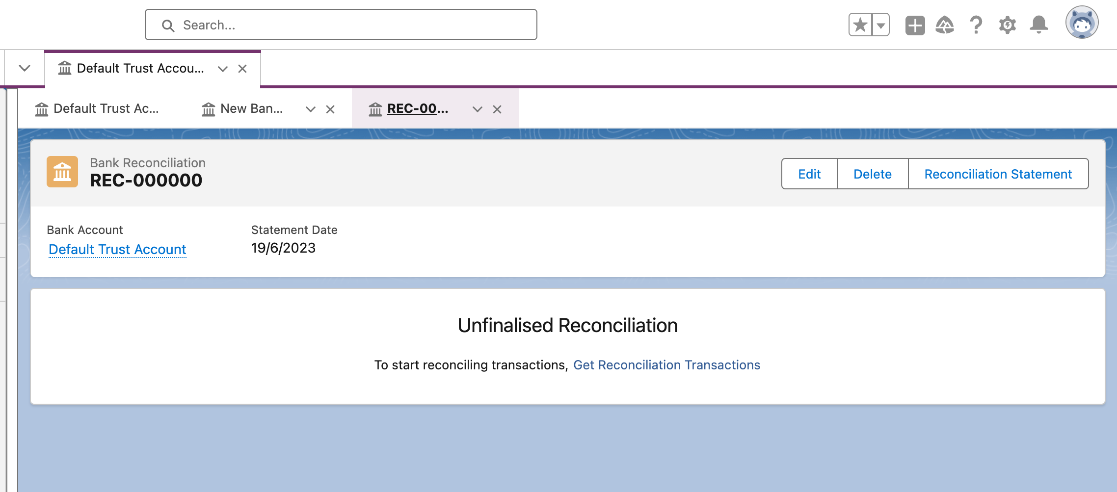 Click on Get Reconciliation Transactions