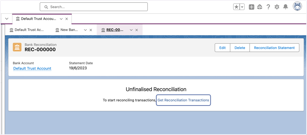 Click on Get Reconciliation Transactions