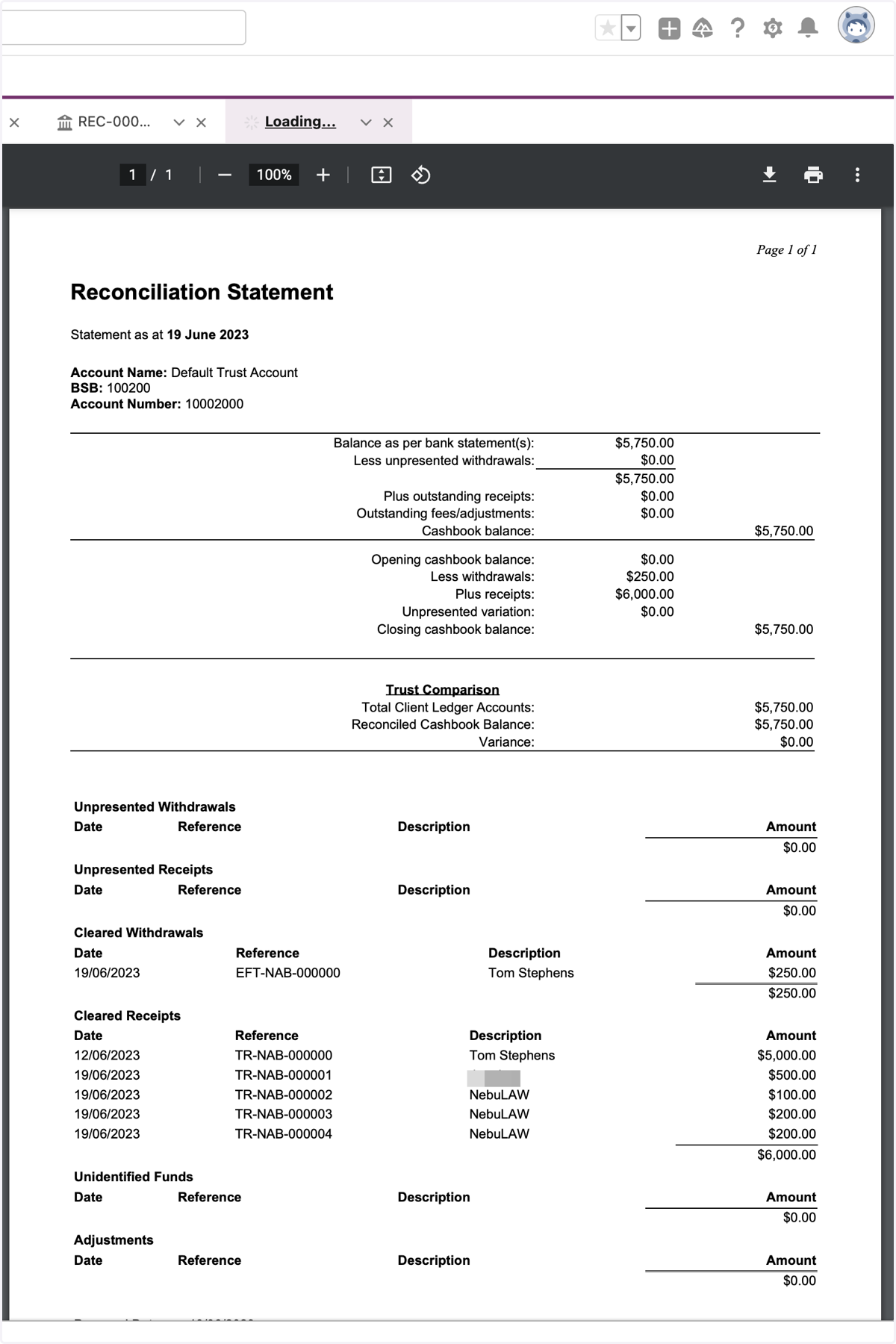 View Reconciliation Statement