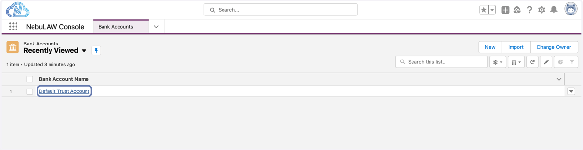 Select a Bank Account to create a reconciliation from