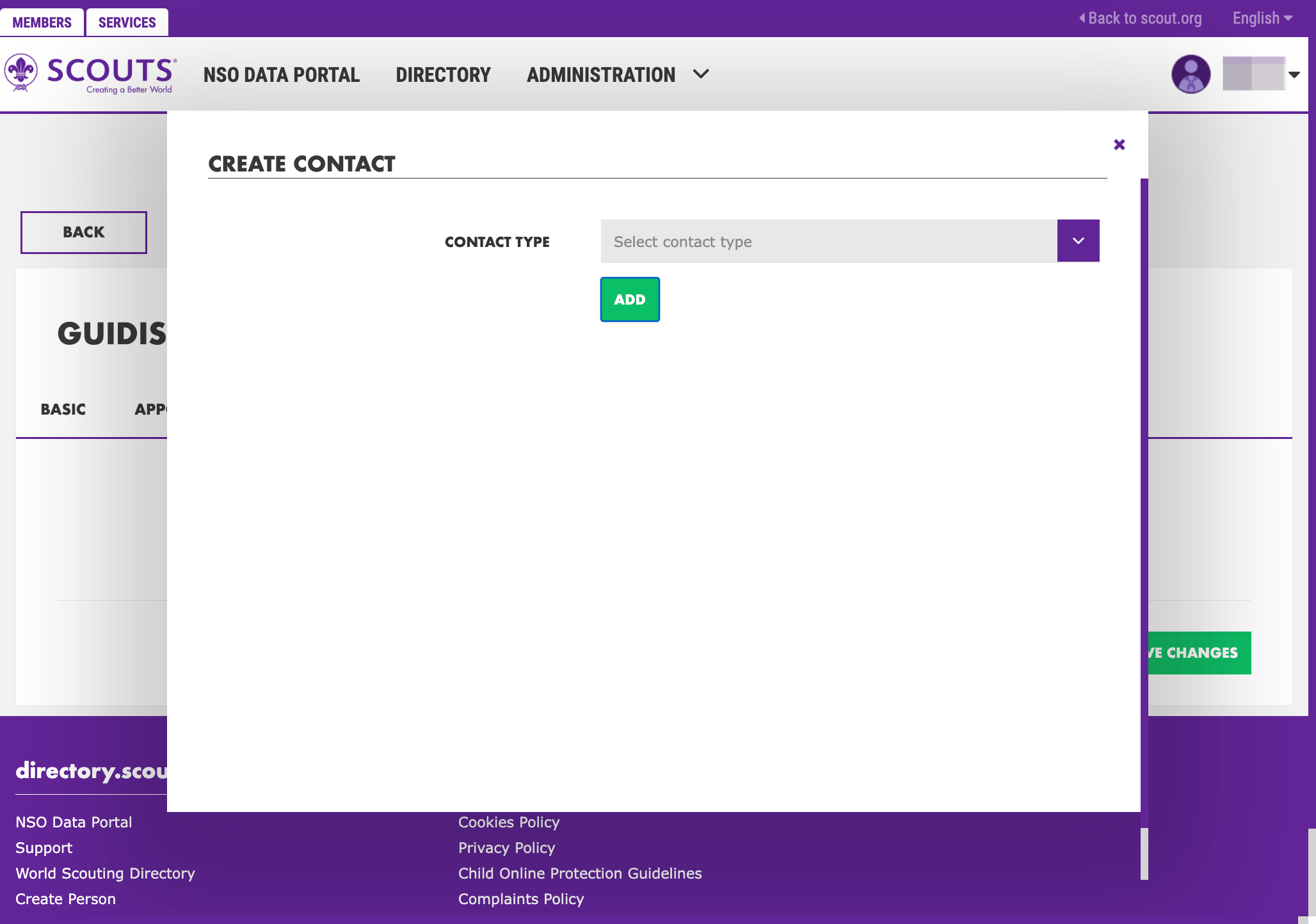 Click on the dropdown to select contact type