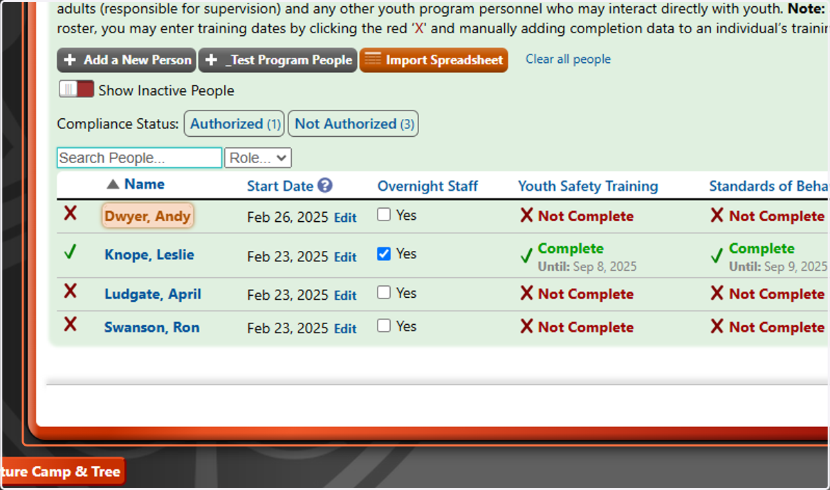 The new start date is listed in the staff roster