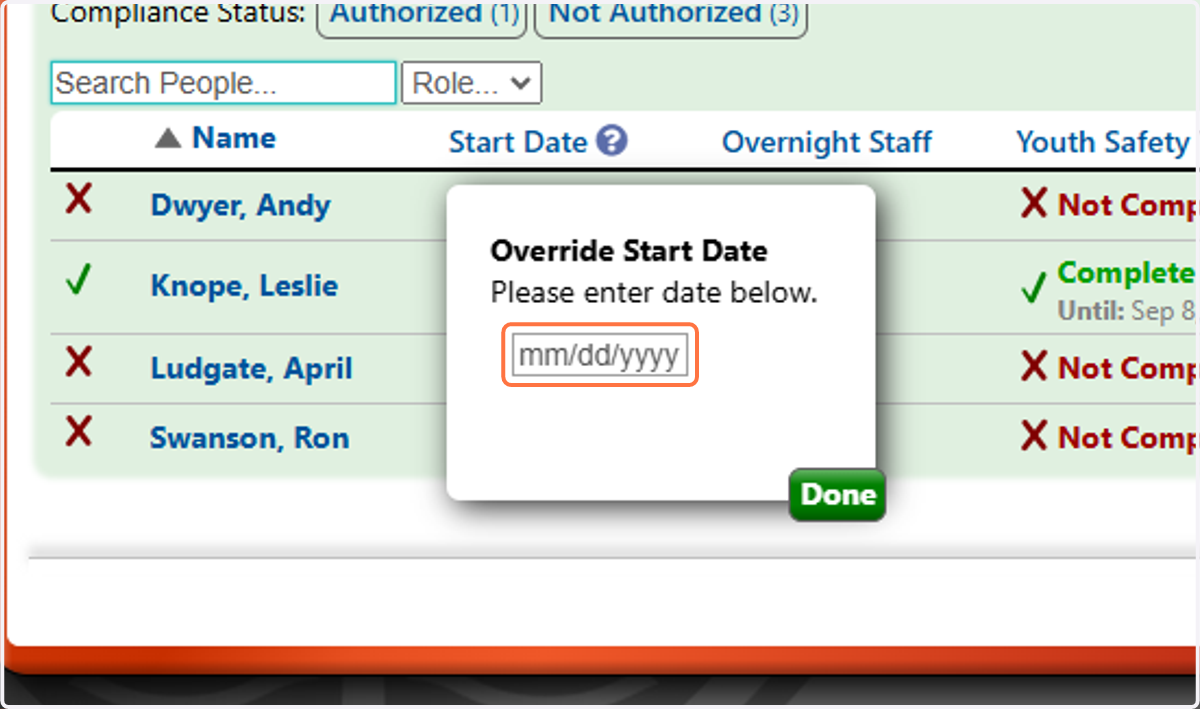 Enter the correct Start Date