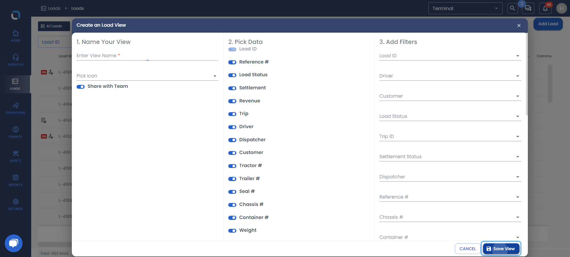 Select the filters as you would like in the view and save.