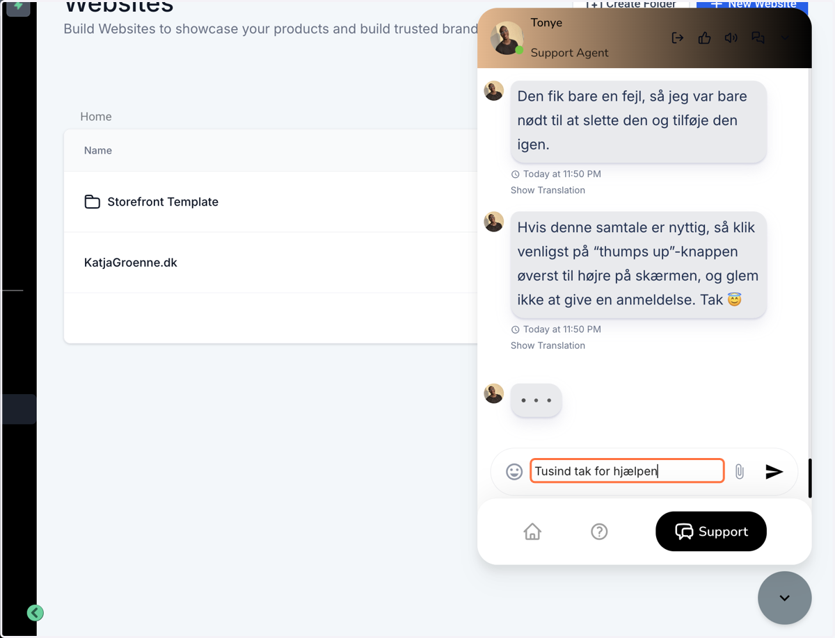 Når du er færdig, kan du til enhver tid afslutte chatten – men det er altid god stil at sige tak 💛
