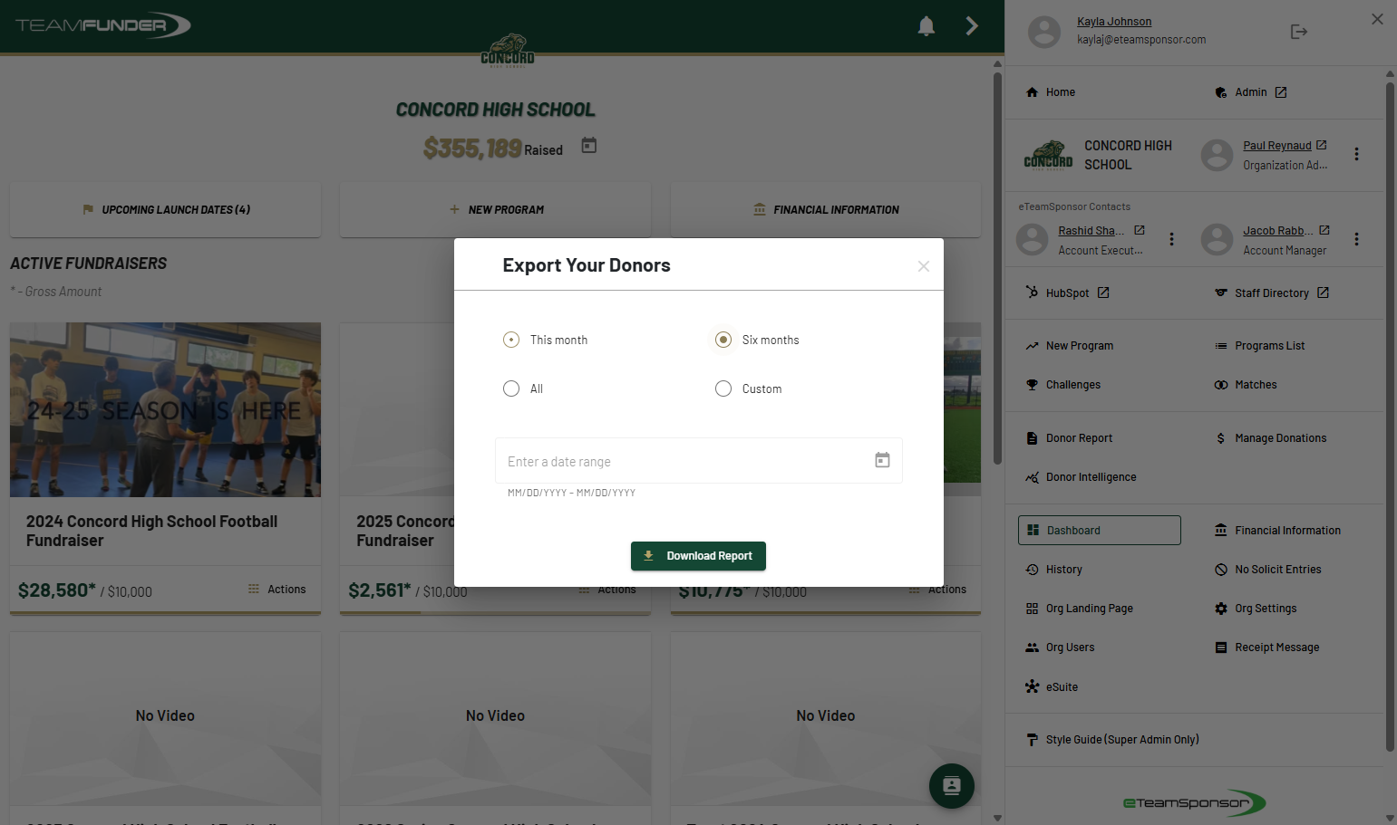 Select desired time frame or select custom date range