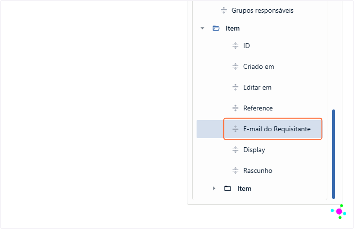 Selecione o dado do item que deseja mostrar no relatório de tarefas