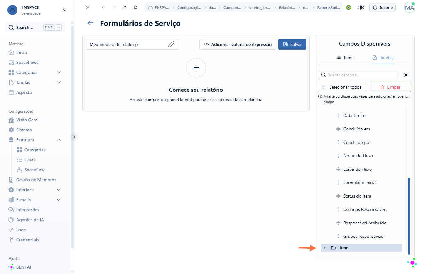 Você notará, abaixo dos dados disponíveis de tarefa, ao fim da lista, uma pasta chamada "Item"