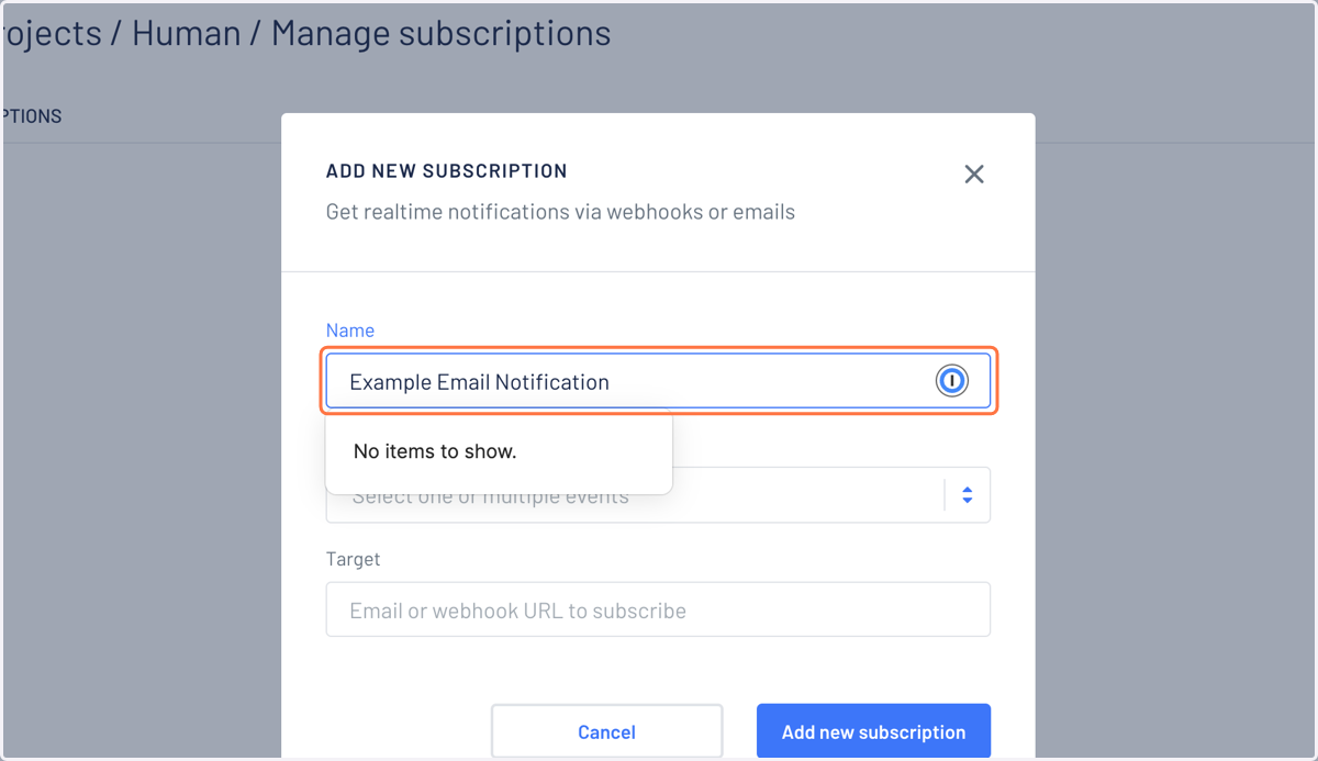 Create a name for your email notification