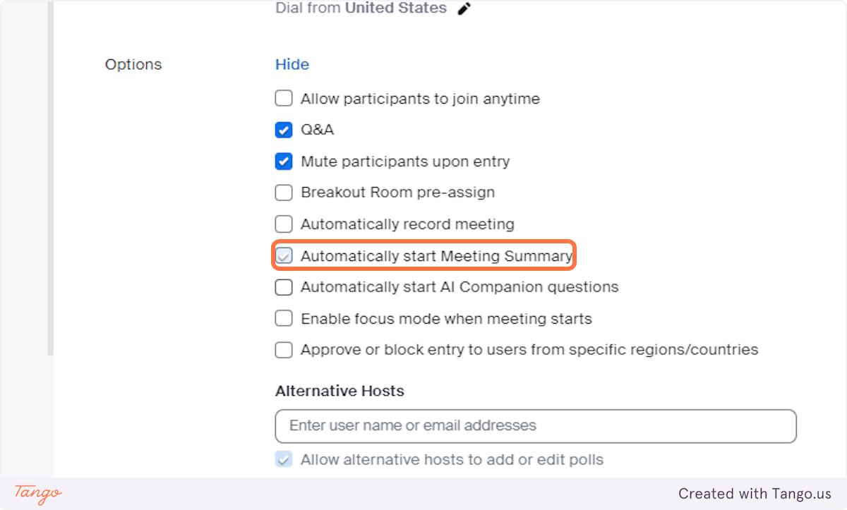 Check Automatically start Meeting Summary