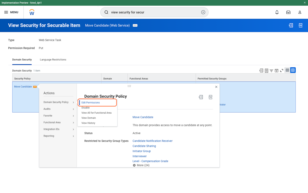 Hover over "Domain Security Policy" and click "Edit Permissions" 