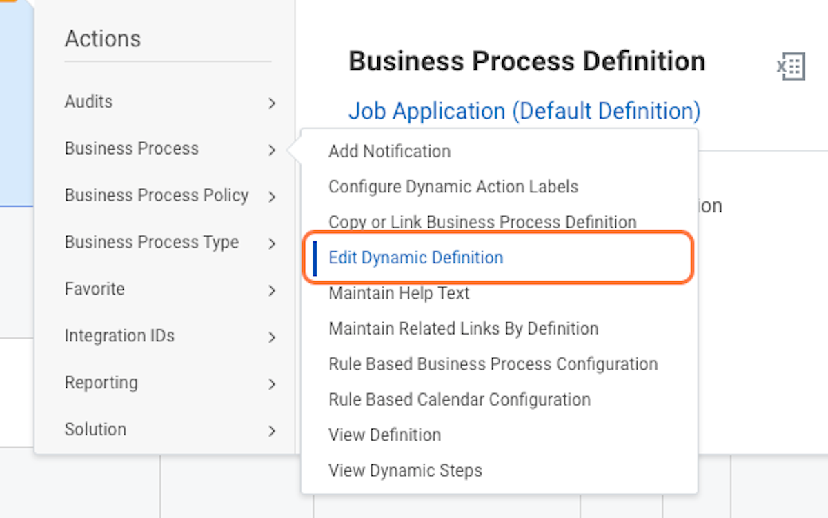 Hover over "Business Process" and click on "Edit Dynamic Definition"