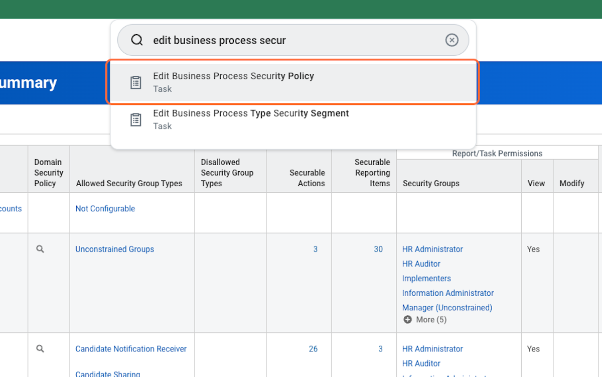 Search for "Edit Business Process for Security Policy" 